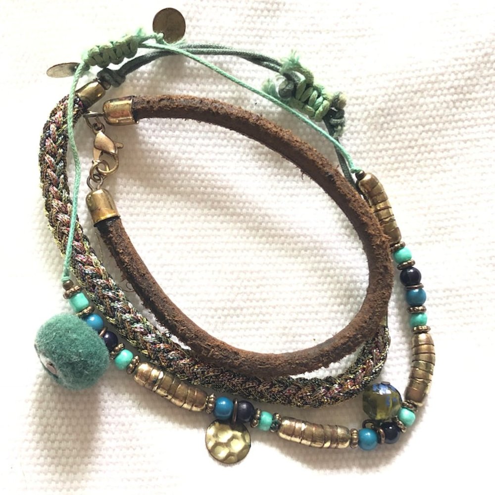 2/$15 Boho Teal and Brown Dangly Bracelet